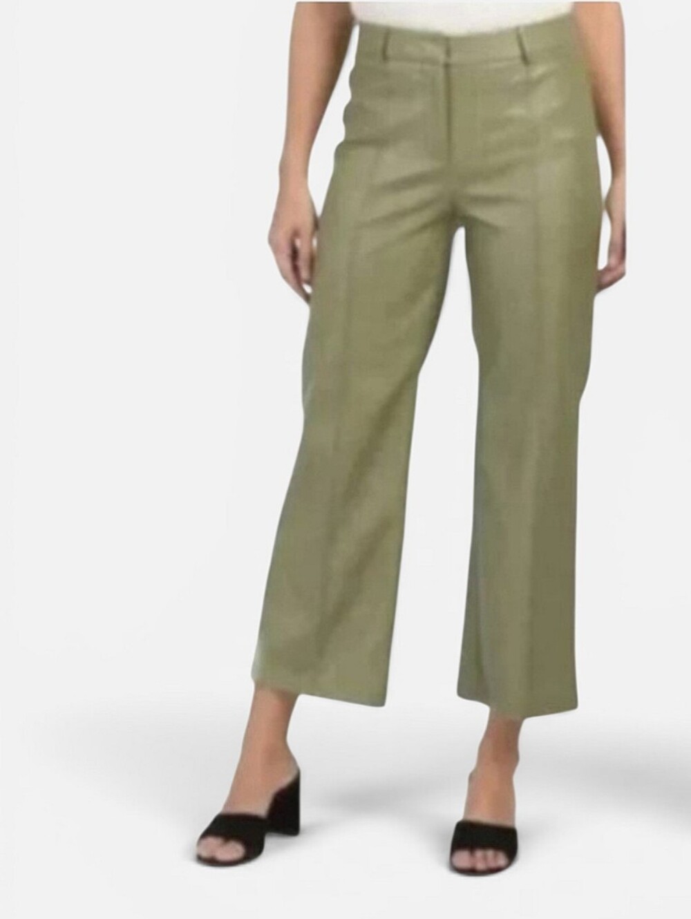 7 For All Mankind Faux Leather Wide Leg Pants Green High Waist Soft Vegan MD